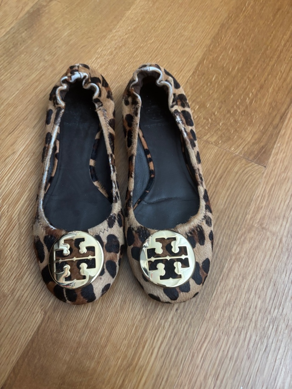 Tory Burch Leopard-Print Reva Ballet Flats with Gold Logo